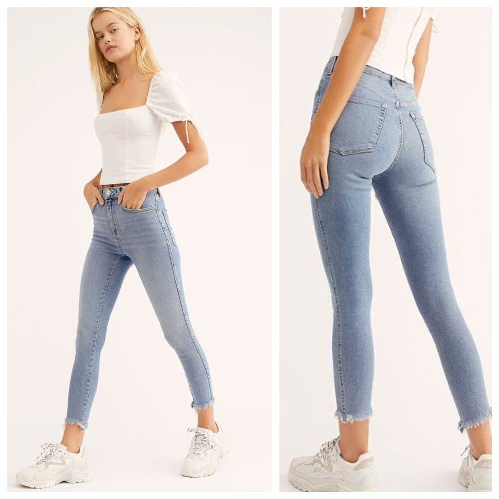 Free People Raw Hem High Rise Light Blue Jegging Skinny Jeans